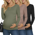 Ficerd 3 Pack Women's Maternity Long Sleeve Shirts, 3-Color Set, X-Large