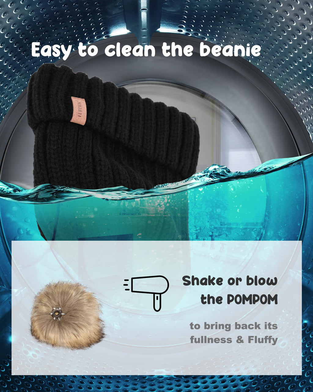 FURTALK Kids Winter Hat Toddler Knitted Beanie Faux Fur Pom Black