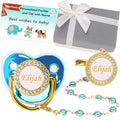 Custom Pacifier with Name, Personalized Pacifier Set with Gift Box, Glitter Crystal Luxury Bling Soother Dummy Ideal Gift for Boys Baby Shower Birthday Christmas Newborn Photography(Blue)