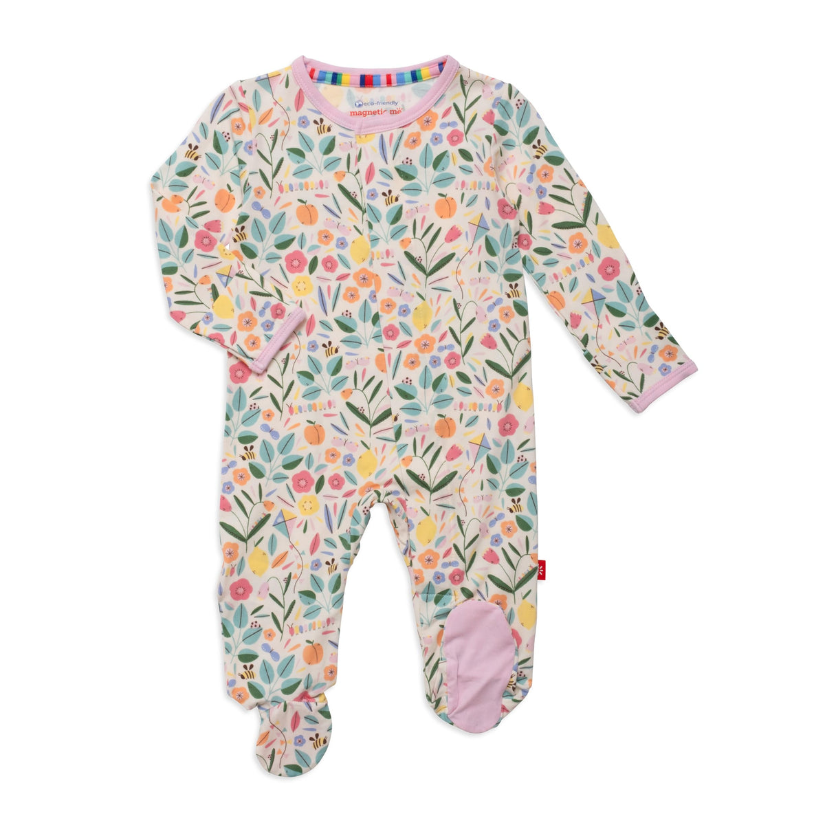 Magnetic Me Girls Modal Magnetic Baby Footie Pajamas | Silky Soft Modal Fabric | Pink Ribbon Waffle | 12-18 Months