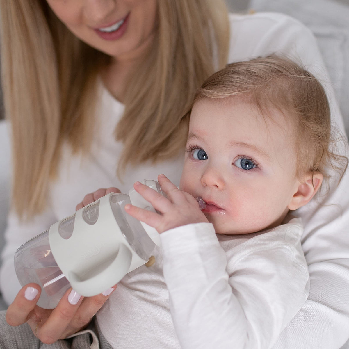 Dr. Brown's Wide-Neck Sippy Spout Bottle with Handles, Blue & Gray, 2-Pack
