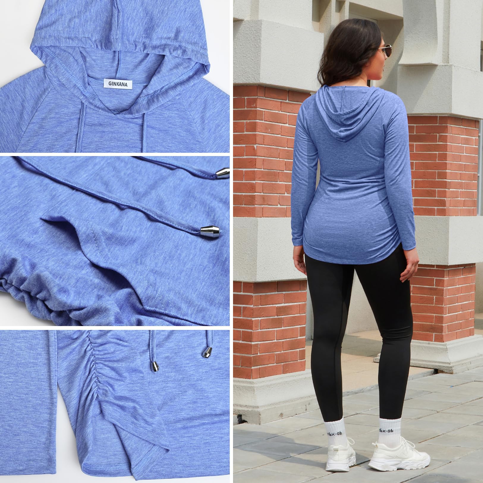 GINKANA Womens Maternity Hoodie Top Long Sleeve Maternity Pullover Sweatshirt Pregnancy Tunic Top,M-Light Blue,XL