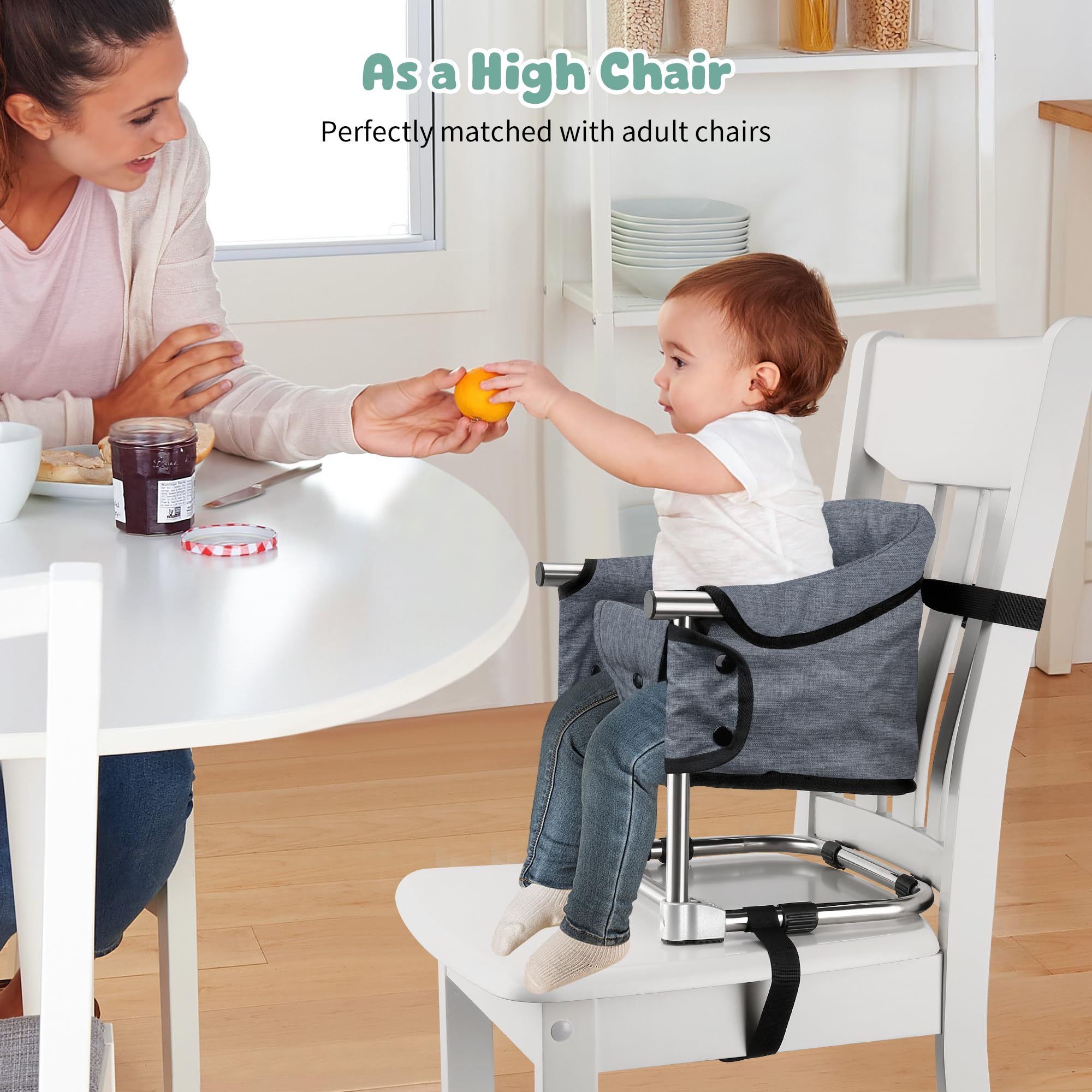 Booster Seat for Dining Table, 3-in-1 Portable Toddler Booster Chair with Safety Buckle, Height Adjustable & Foldable Baby Feeding Seat, Travel High Chair with Washable Cover & Storage Pocket - Red