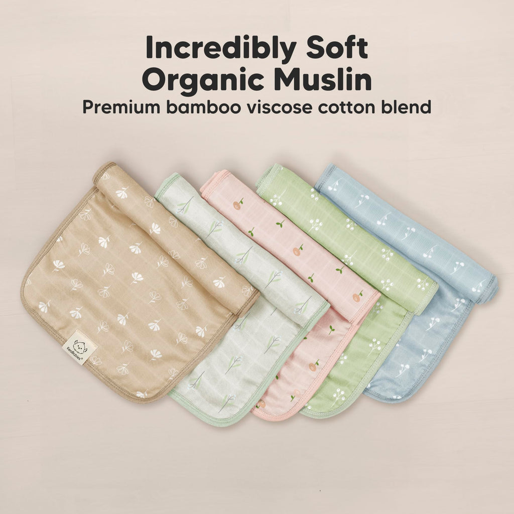 KeaBabies Cotton Muslin Burp Cloths Baby Boy, Girl, 5-Pack 20x10 (Wild Bloom)
