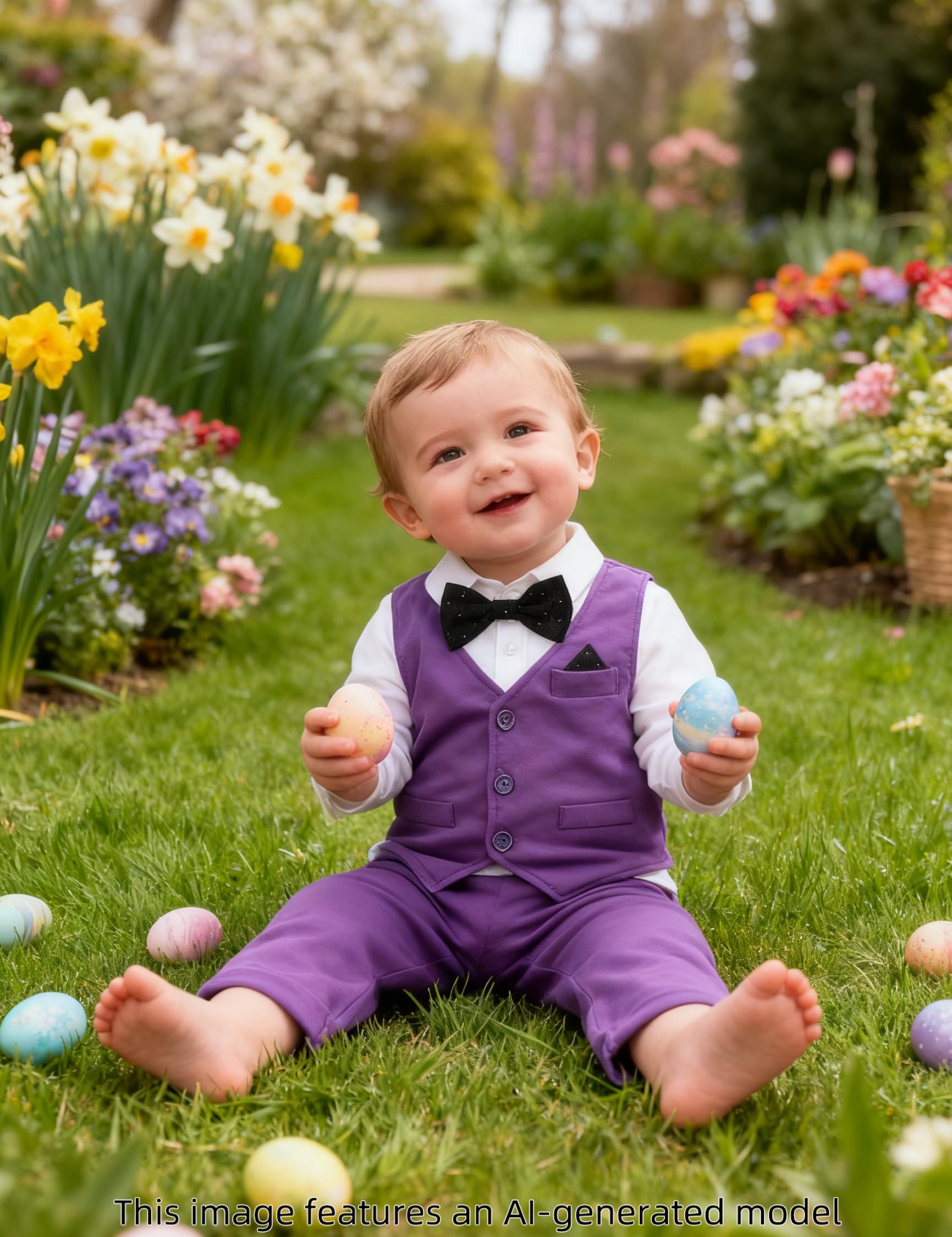 Baby Boy Purple Outfit Infant Easter Dress Mardi Gras Suits 9-12 Months