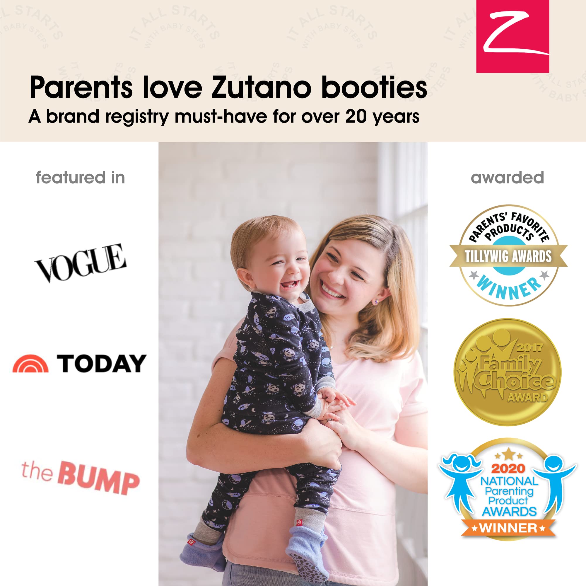 Zutano Unisex Organic Cotton Baby Booties With Gripper Soles, Heather Navy, 6M
