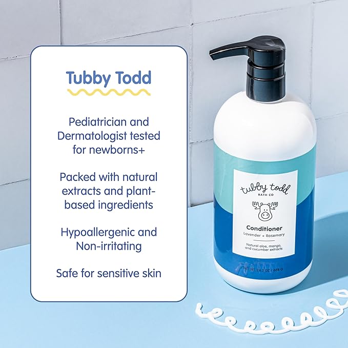 TUBBY TODD Hair Conditioner for Kids & Babies - Nourishing Frizz Control & Detangler - Lightweight, Sweet-Scented Formula - Great for All Ages - 2 Pack - Fragrance Free