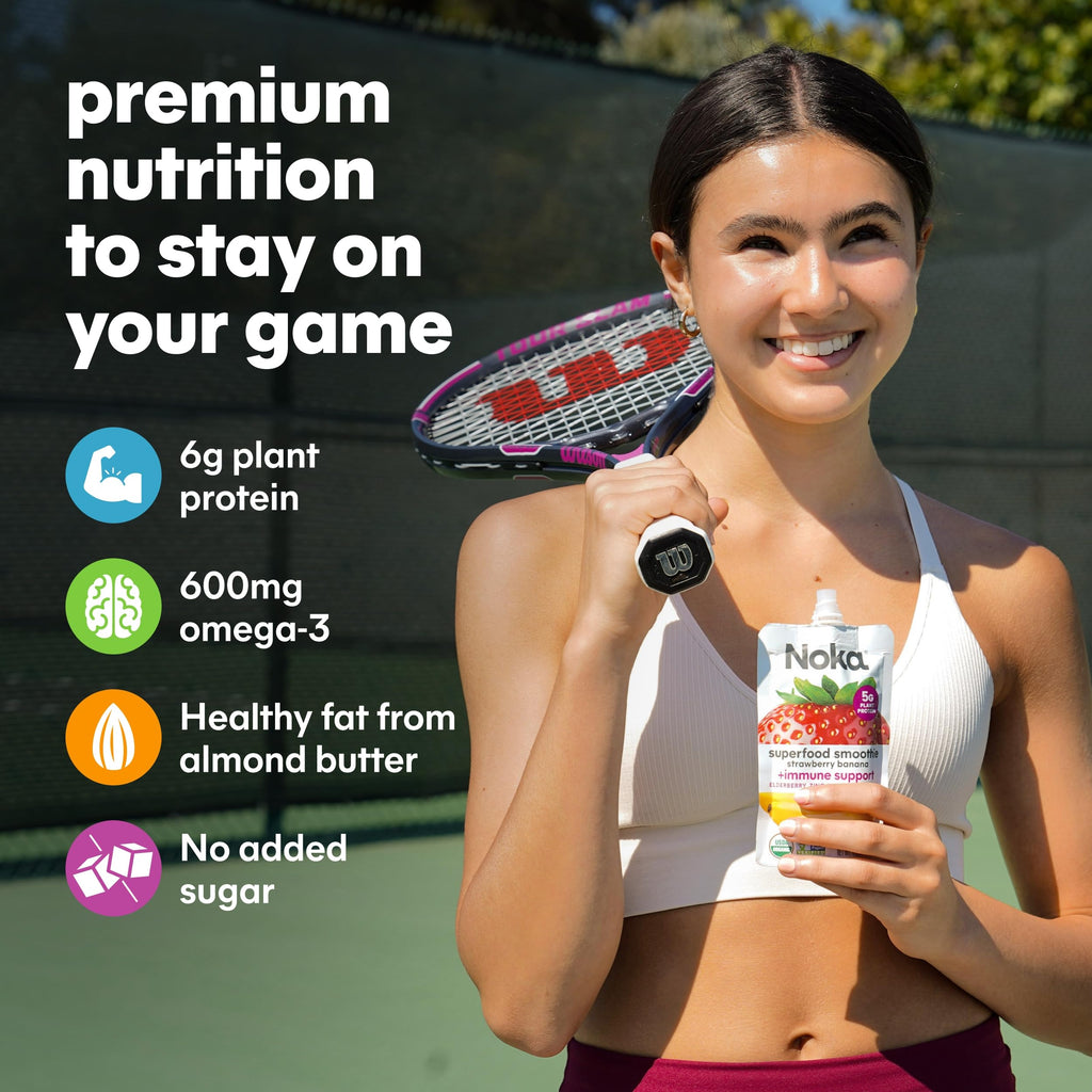 Noka Superfood Fruit Smoothie Pouches, Organic Applesauce Pouches with Apple, Cinnamon & Almond Butter, Healthy Snacks with Organic Fruits, Plant Protein, Fiber & Flax Seed, 4.22 oz (Pack of 12)