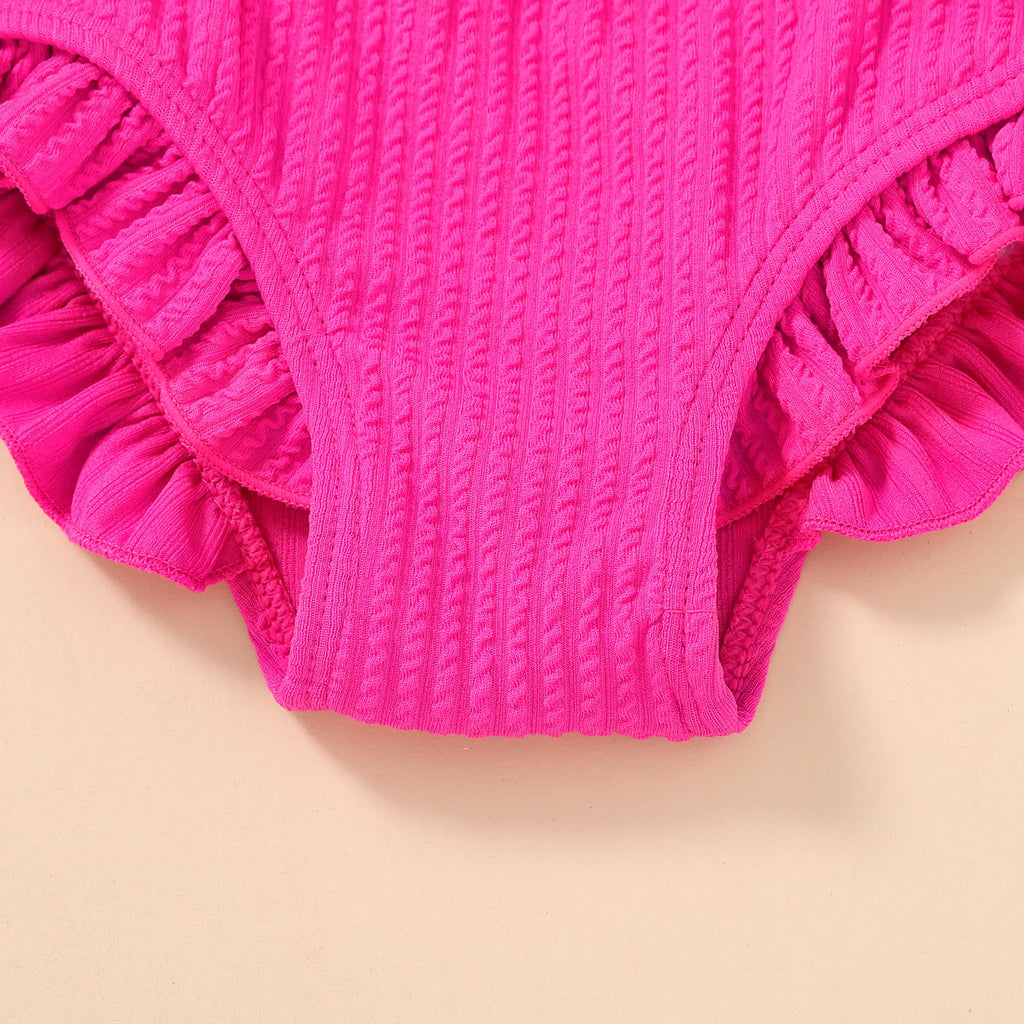 HAPPYMA Baby Swimsuit Toddler Girl Bathing Suit Summer Solid Color Bikini Set Beach Two Piece Swim Wear (Rose Pink, 3-6 Months)