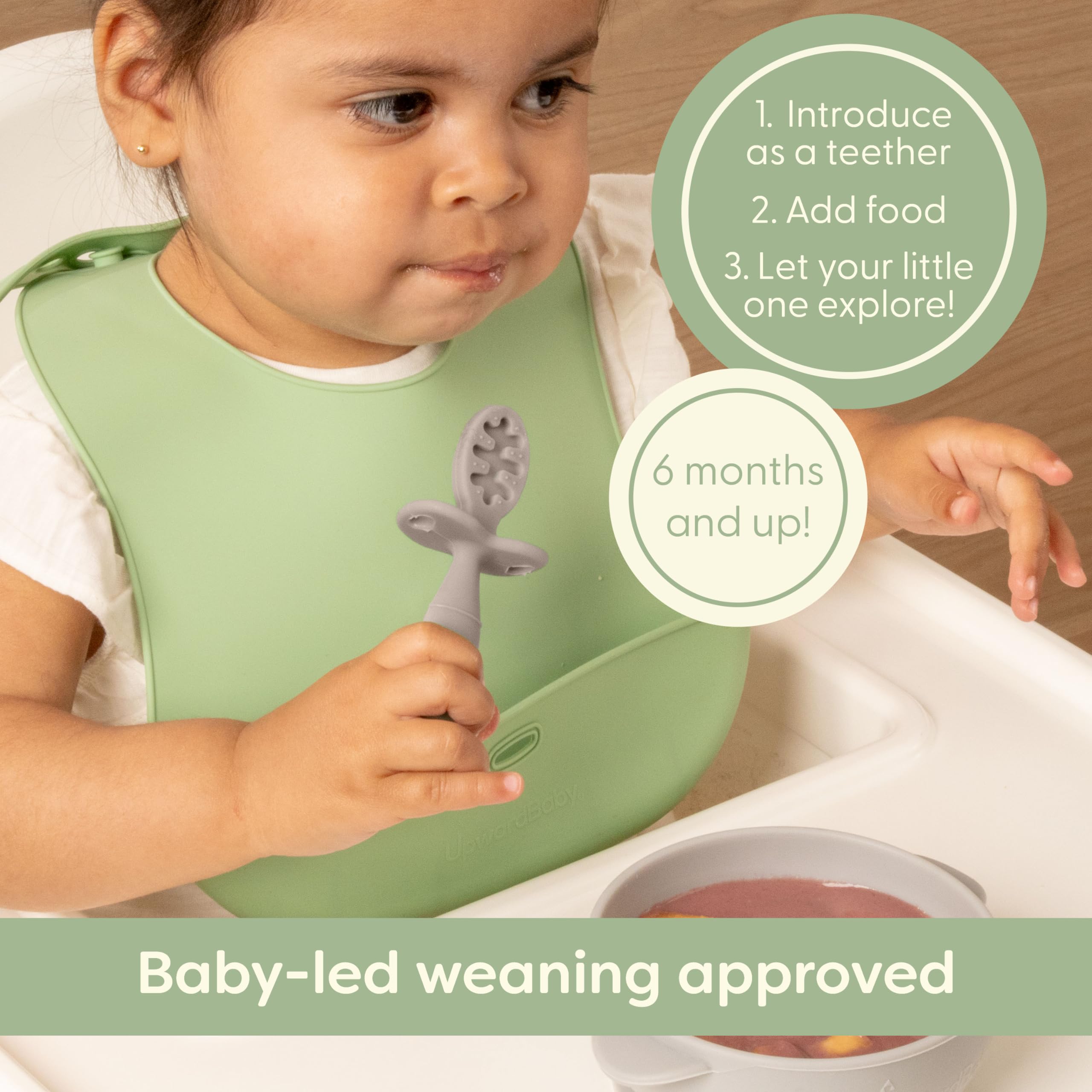 Upward Baby Silicone Baby Feeding Spoon with Anti Choke Barrier - Baby Spoons Self Feeding 6 Months, First Stage Infant Supplies and Toddler Utensils, Baby Led Weaning Soft-Tip Training Spoon, 3 Pack