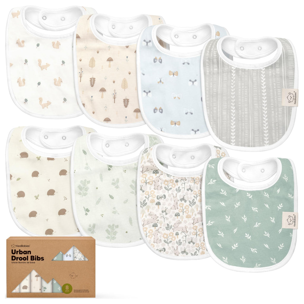 KeaBabies 8-Pack Organic Baby Bibs for Drooling and Teething (Prairie)