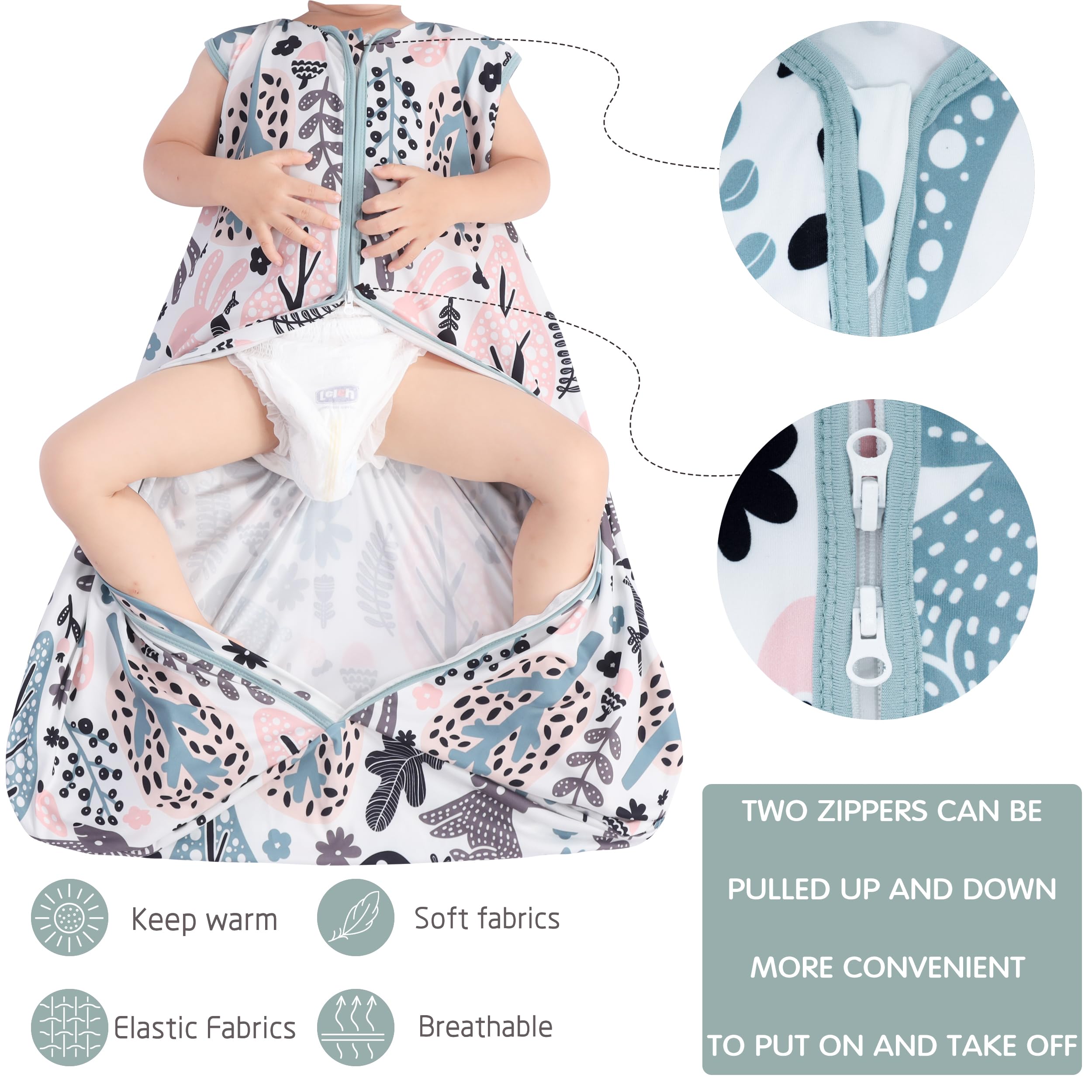 GUNTAIL Baby Sleep Sack 0-6 Months 3 Pack Baby Wearable Blanket 100% Rayon Cotton 2-Way Zipper Toddler Sleeping Sack.Comfy Soft Lightweight TOG 0.3 (Rabbit&Rocks&Green, 0-6 Months)
