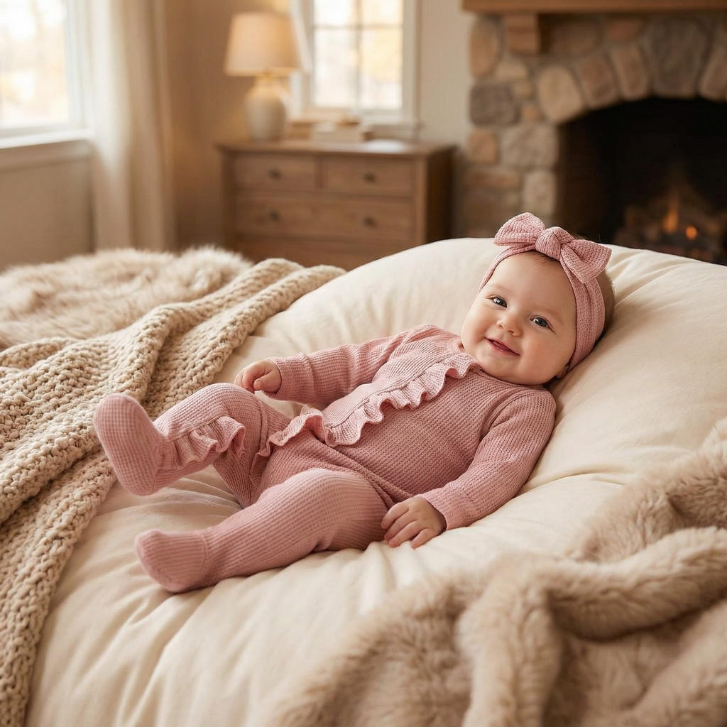 CIYCUIT Baby Girls Clothes Newborn Long Sleeve Zip Up Onesie Romper with Headband Fall Winter Outfits Pink 6-12 Months