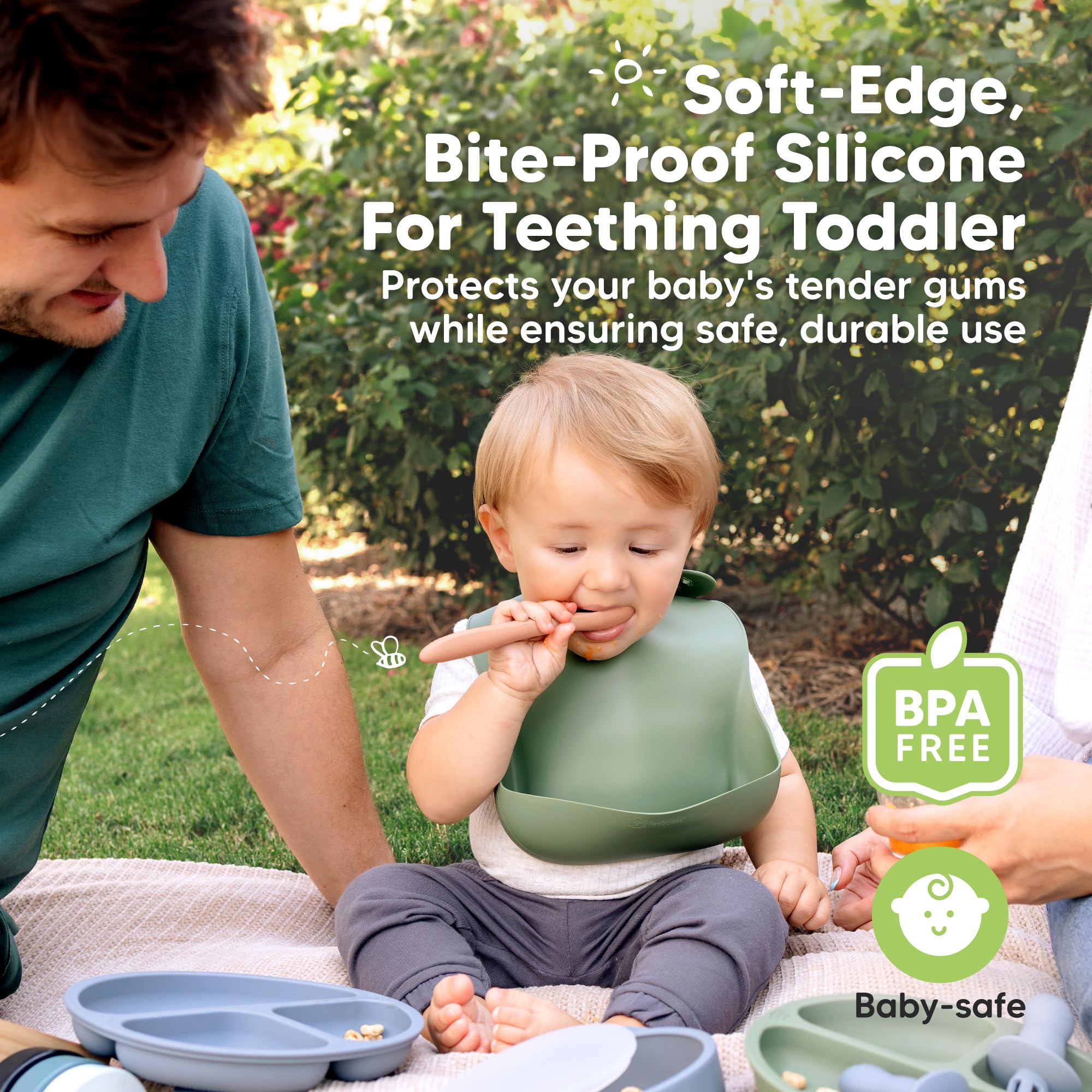 KeaBabies Silicone Baby Spoons Self Feeding 6-12 months, 3-Pack (Roseate)