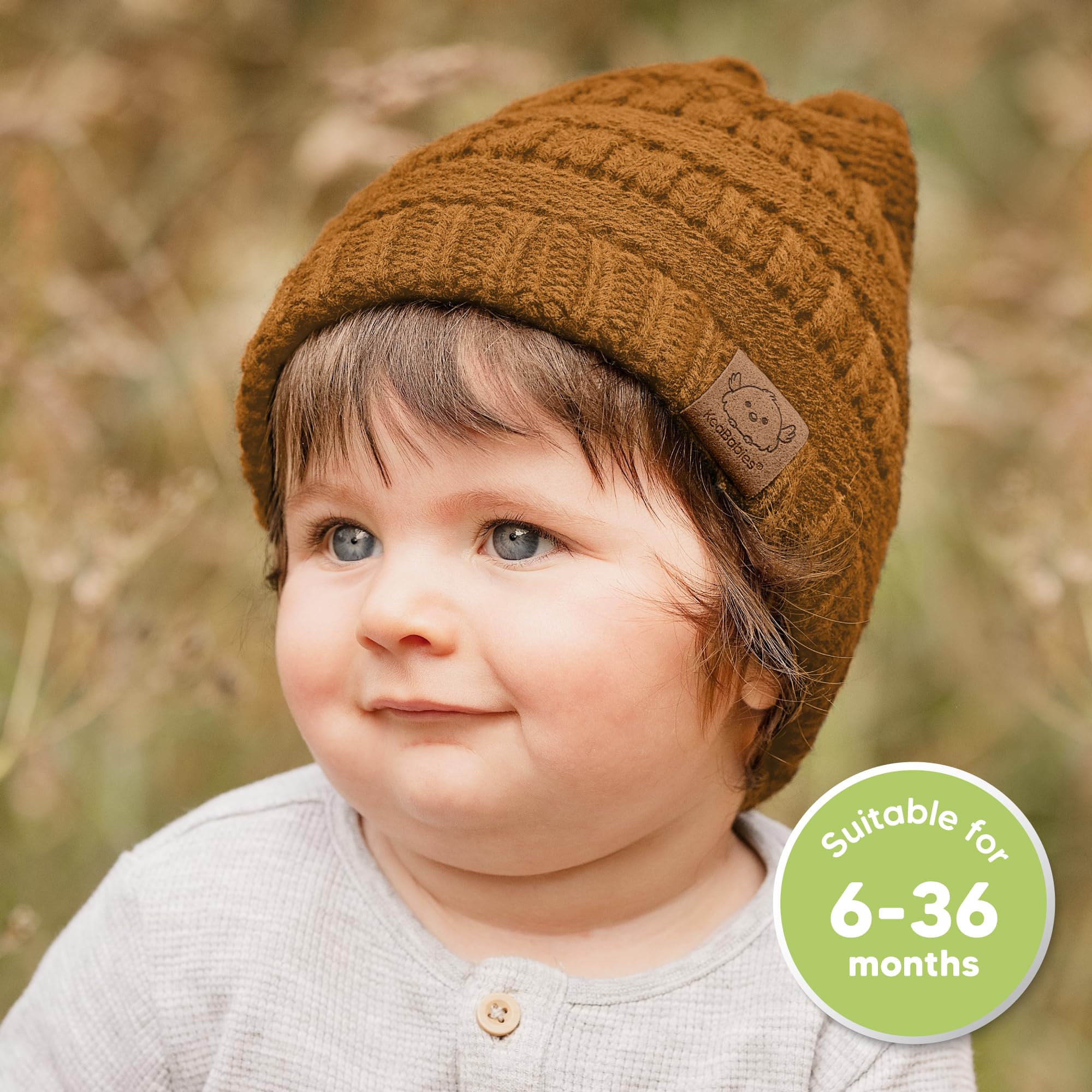KeaBabies 3-Pack Baby Beanies for Boys, Girls,Soft Cute Baby Hat (Latte, 6-36M)