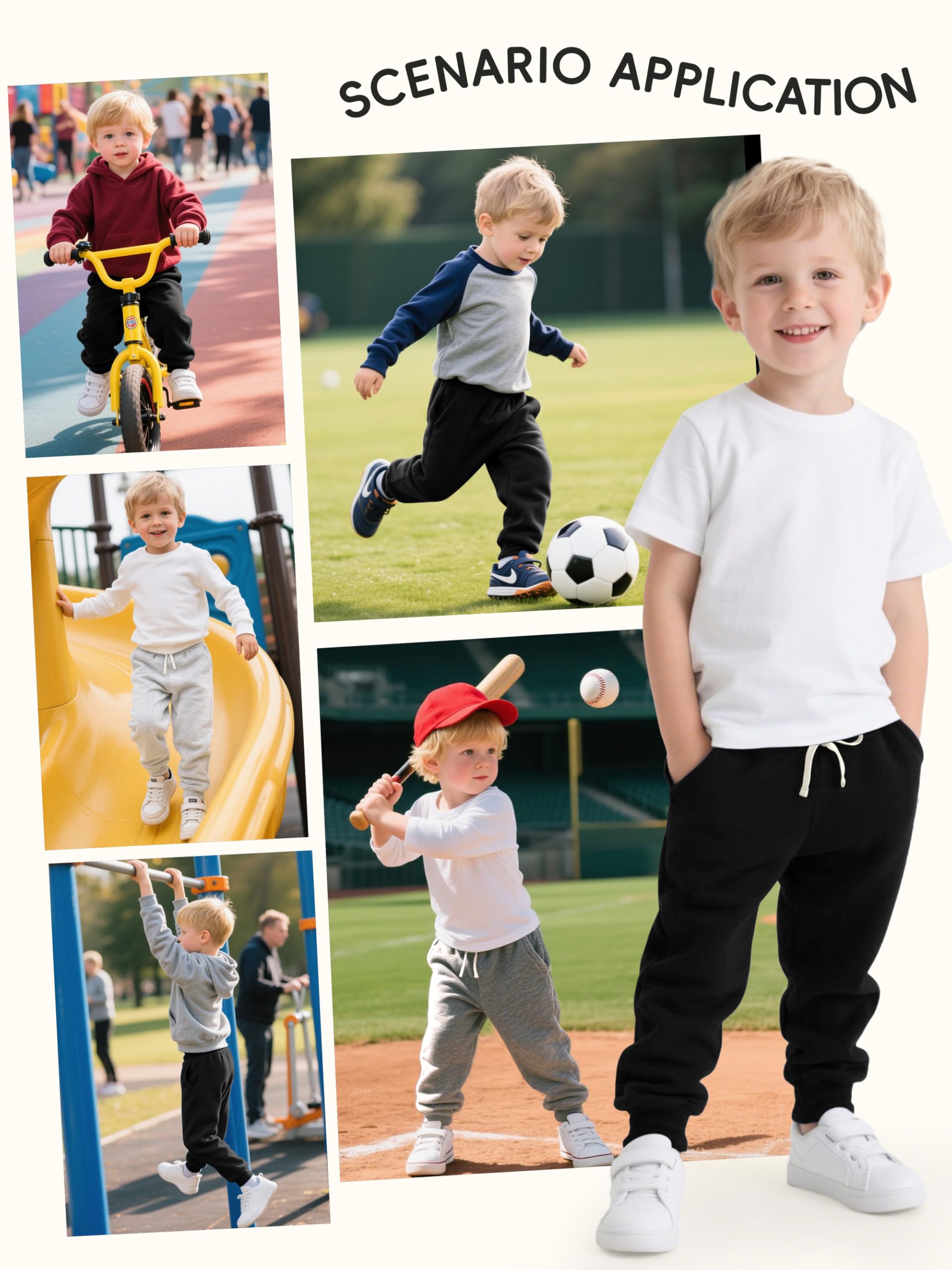Aocku 4 Pack Toddler Boys Sweatpants Cotton Toddler Pants Pocket Drawstring