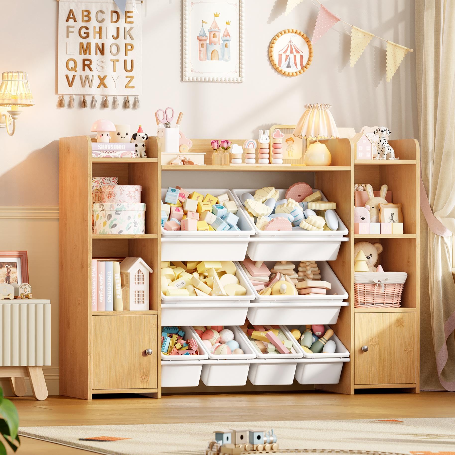 FOTOSOK Toy Storage Organizer with 8 Toy Bins, Toy Organizer Toy Bin for Kids