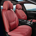 Coverado Universal Seat Covers Full Set, Universal Seat Covers for Cars, 5 Seats Waterproof Nappa Leather Car Seat Covers with Head Pillow, Auto Protectors Fit for Most Sedans SUV Pick-up Truck-Red