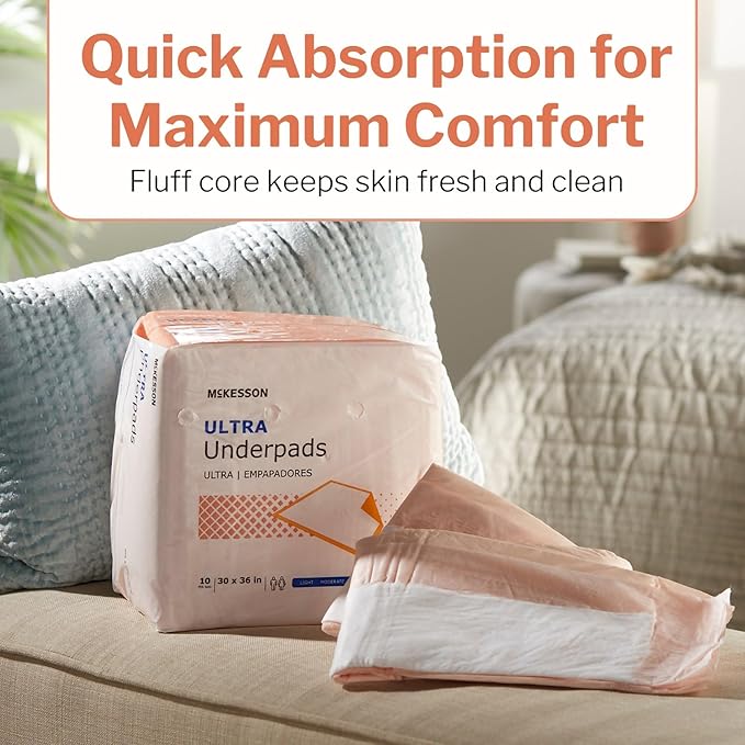 McKesson Underpads Disposable Bed Pads 30" x 36" [60 Count], Heavy Absorbency, Ultra Incontinence Chux Pads for Adults, Elderly, and Baby, Pee Pads