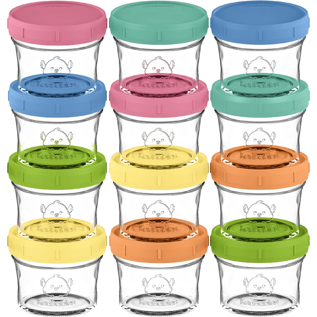 KeaBabies 12pk 4oz Glass Baby Food Containers with Lids, Leak-Proof (Kea)