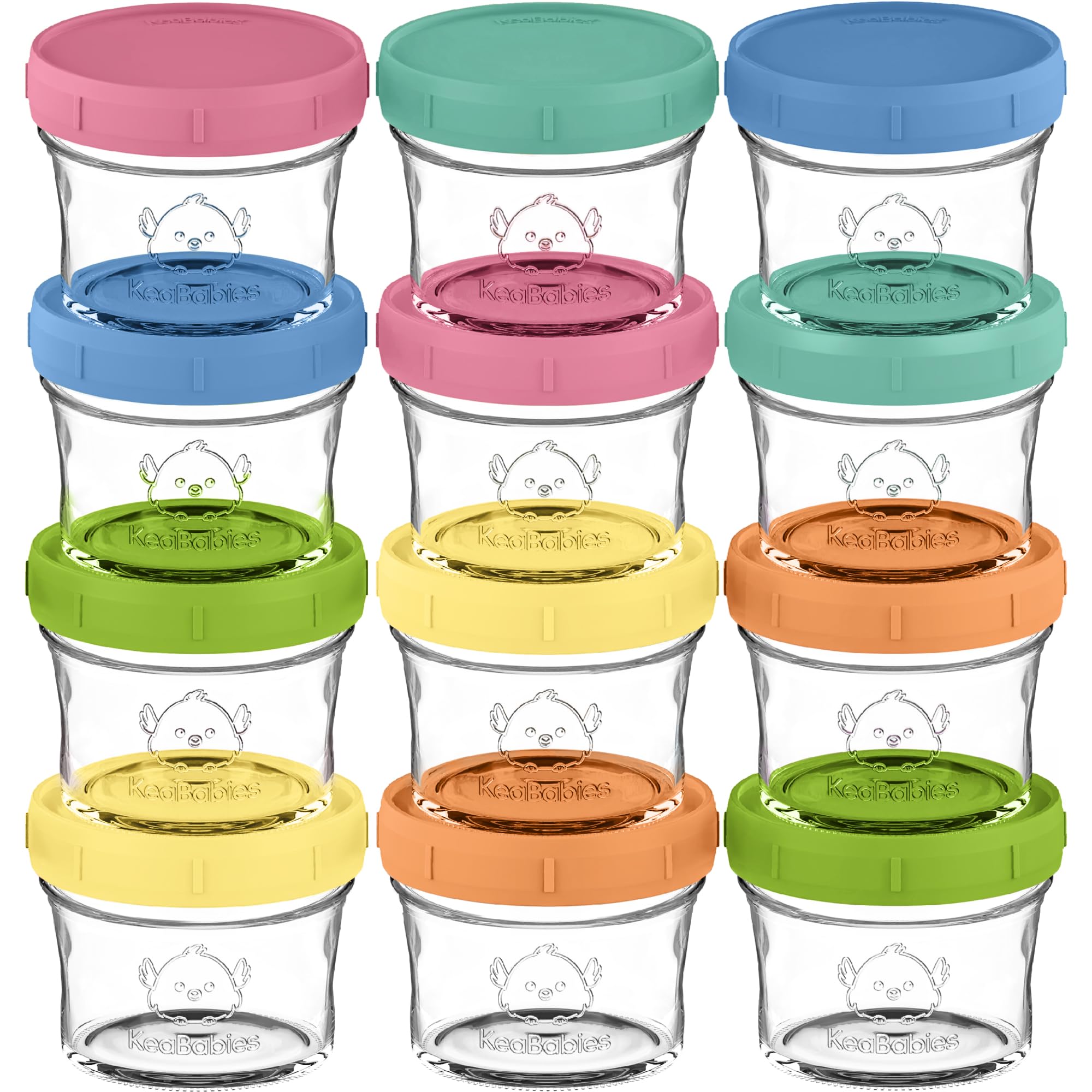 KeaBabies 12pk 4oz Glass Baby Food Containers with Lids, Leak-Proof (Kea)