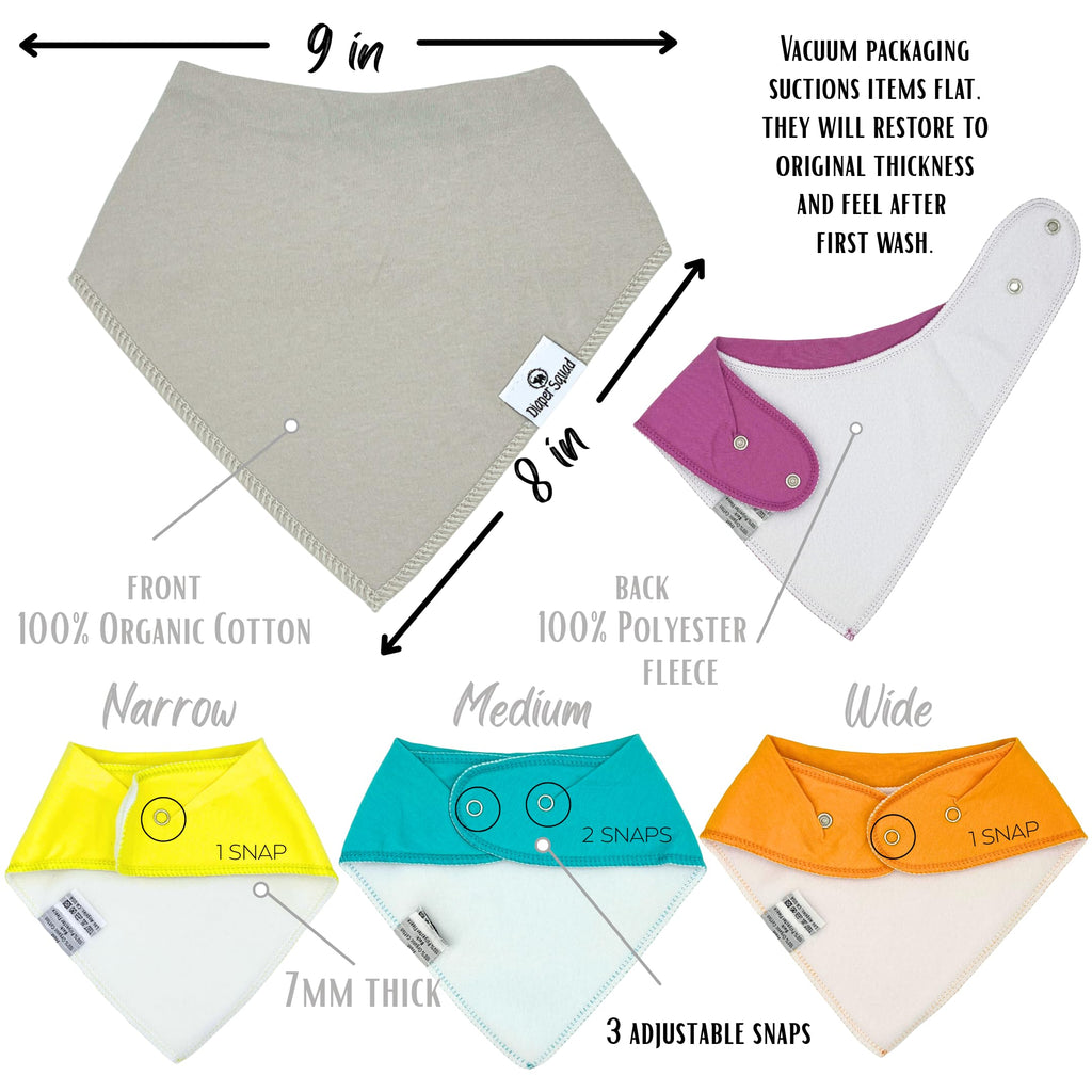 Diaper Squad 10-Pack Organic Cotton Baby Bibs for Baby Boy, Girl (Brights, 10-Pack)