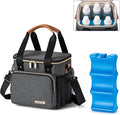 Breastmilk Cooler Bag with Ice Pack Fits 6 Baby Bottles up to 9 Ounce, Breast Milk Pump Cooler Bag for Nursing Mom Daycare, Work, Travel-Dark Grey