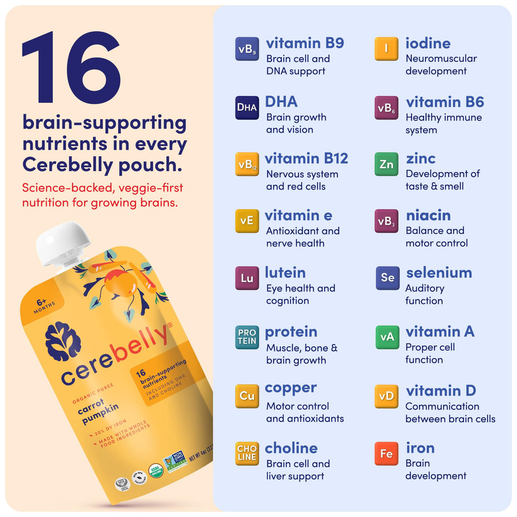 Cerebelly Organic Baby Food Pouches, Carrot Pumpkin Veggie Puree, 12ct