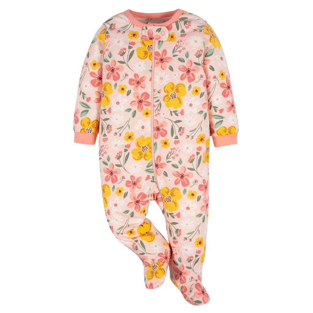 Gerber Baby Girls 4 Pack 'N Play Footie And Toddler Sleepers, Golden Floral, 6-9 Months US