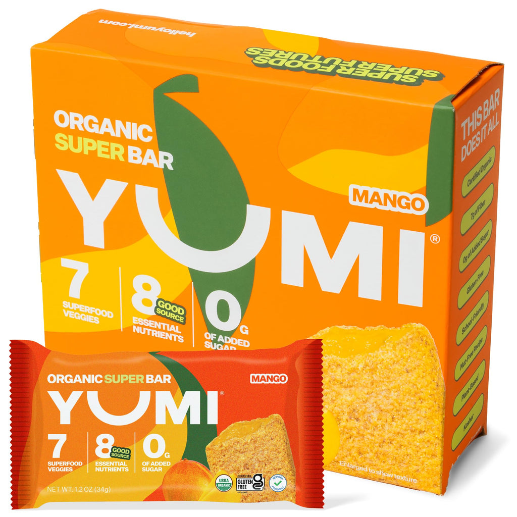YUMI Organic Breakfast Superbar 7 Superfood Veggies High Fiber, Mango, 30CT