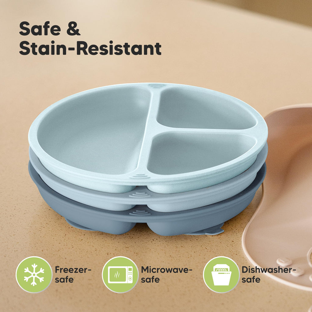 KeaBabies Suction Plates for Baby, Toddler, 3-Pack, 100% Silicone (Alps)