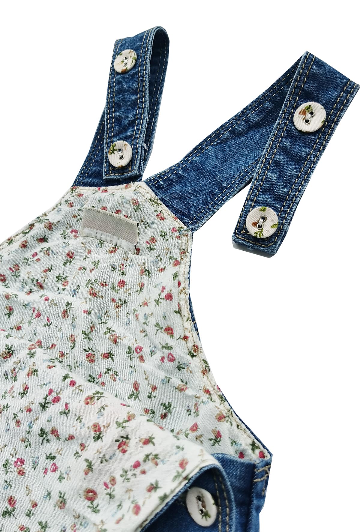KIDSCOOL Baby Girls Floral Ruffle Denim Overalls Jean Bib Romper Jumpsuit