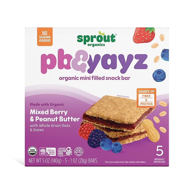 Sprout Organics, PB & Yayz Toddler Snack Bars, Mixed Berry & Peanut Butter, 5 Individual Bars (6 Count)