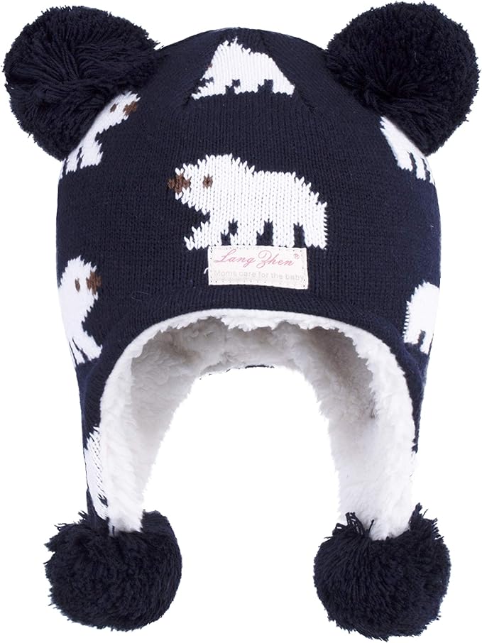 LANGZHEN Toddler Kids Infant Winter Hat,Earflap Knit Warm Cap Fleece Lined Beanie for Baby Boys Girls