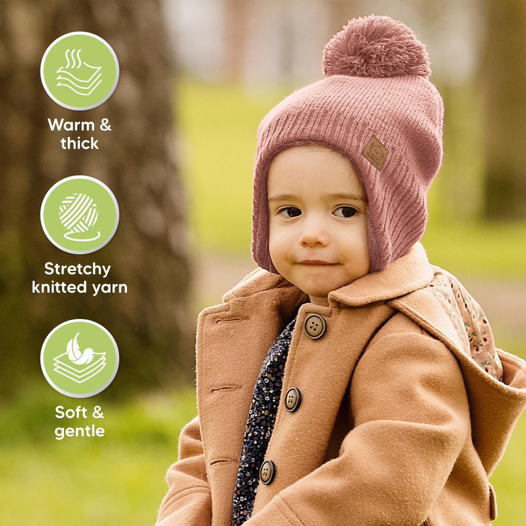 KeaBabies Baby Beanies, Winter Baby Hats for Boys, Girls (Tea Rose, 6-36M)