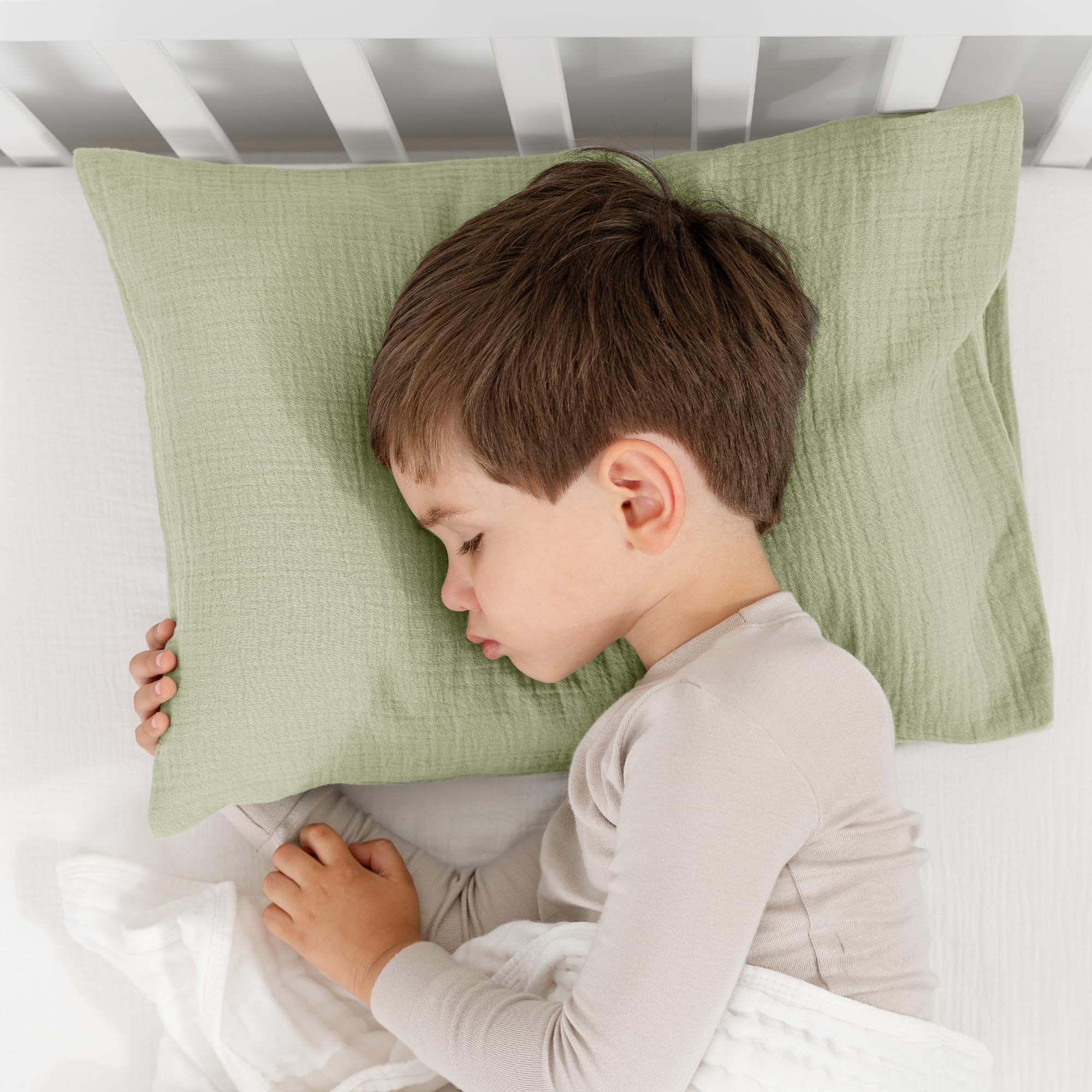 Comfy Cubs Toddler Pillow with Muslin Pillowcase, 13 x 18 in, 2 Pack - Lightweight, Breathable Microfiber Fill for Sleeping and Travel - Soft and Cozy Small Pillow for Toddlers - Sage