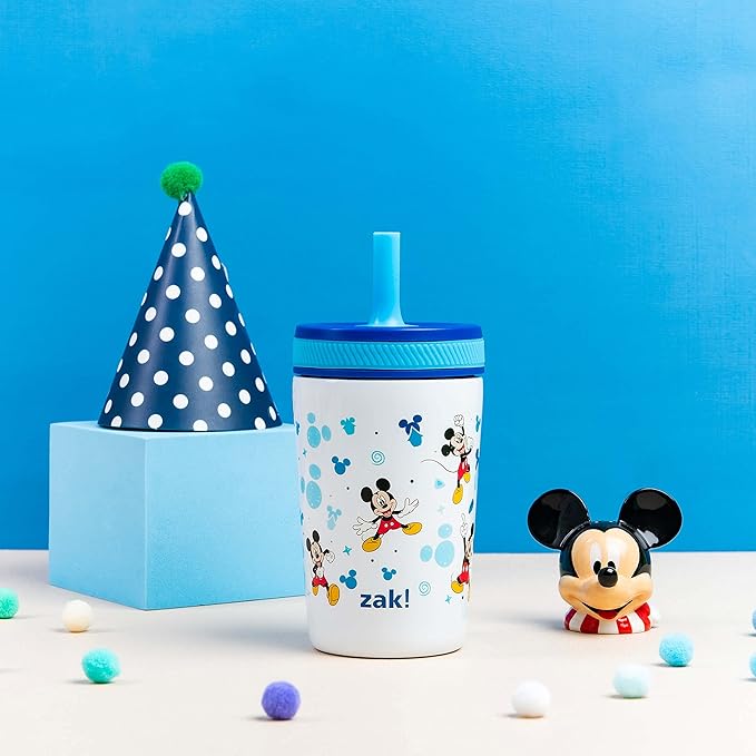 Zak Designs Disney Kelso Toddler Cups For Travel or At Home, 12oz Vacuum Insulated Stainless Steel Sippy Cup With Leak-Proof Design is Perfect For Kids (Mickey Mouse)
