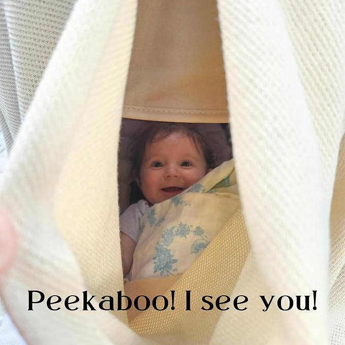 Little Rou Peekaboo Knit Breathable Nursing Cover Up For Breastfeeding - Soft Organic Cotton & Cashmere Breast Feeding Covers For Women - Privacy Feature - Includes Mesh Laundry Bag (Beige)