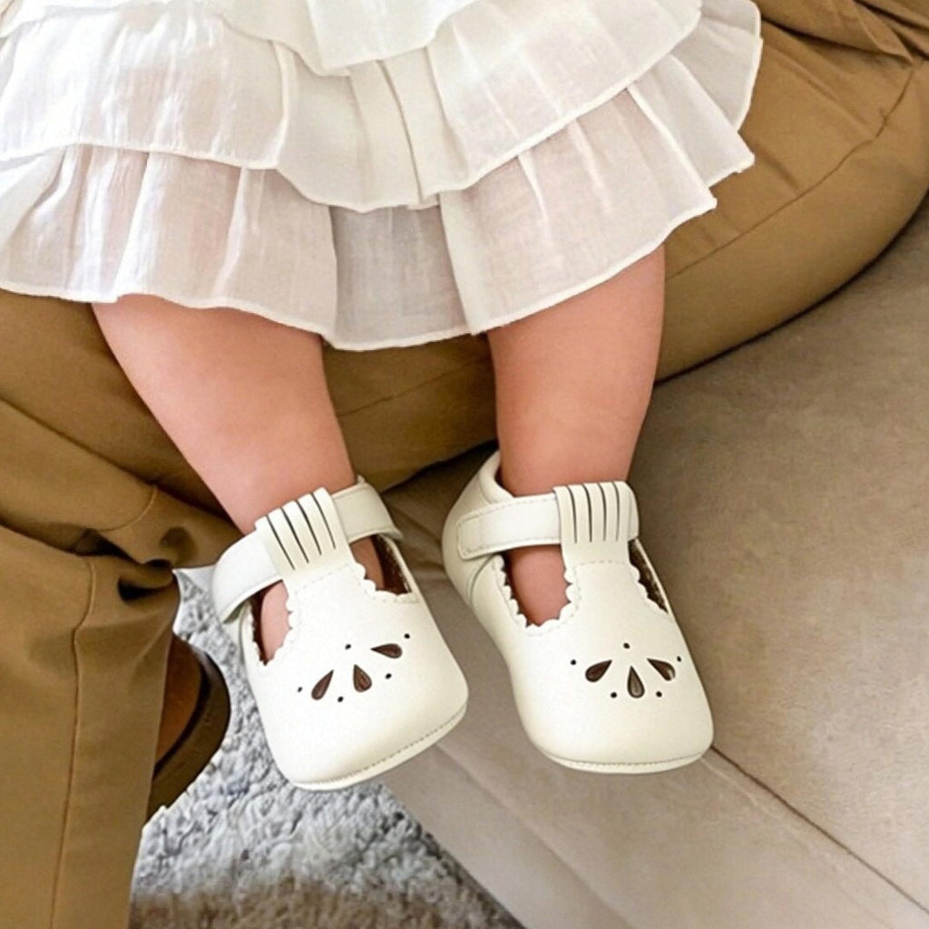 Felix & Flora Soft Sole Ivory White Baby Dress Shoes - Infant Baby Walking Shoes Moccasins Rubber Sole Crib Shoes(Ivory White,12-18Months Infant)