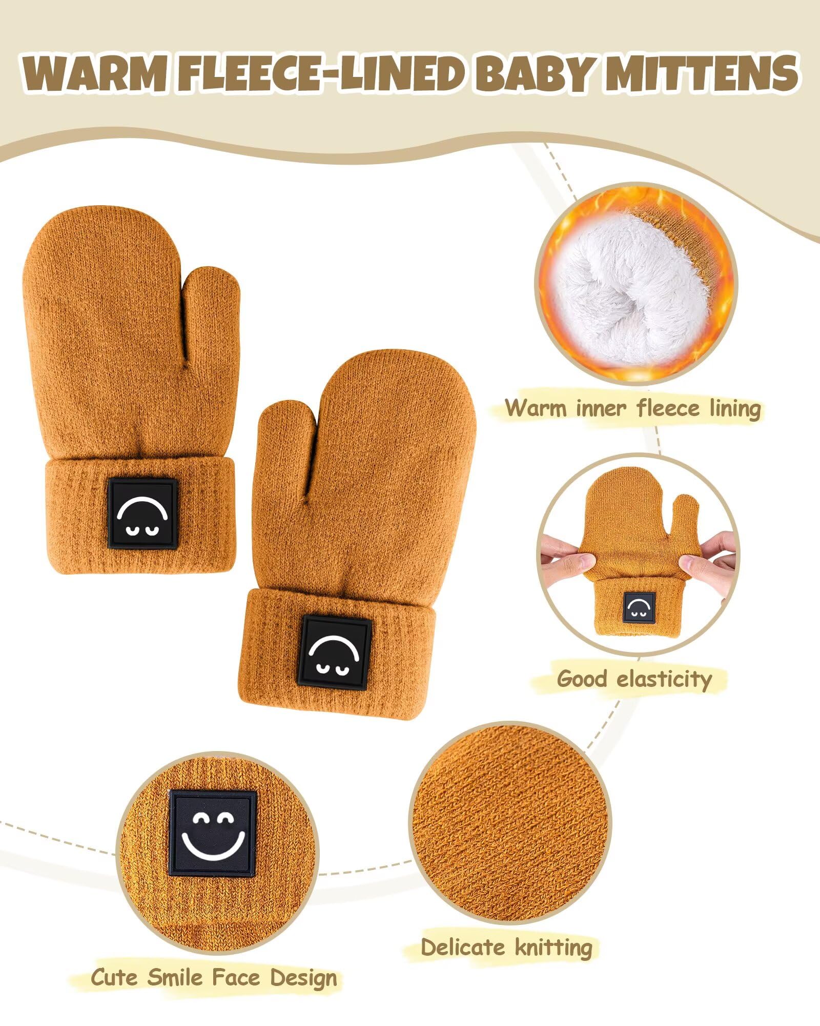 Baby Beanie Mittens Scarf Set,Toddler Kids Winter Hat and Thermal Gloves Neck Warmer Set for Girls Boys Beige