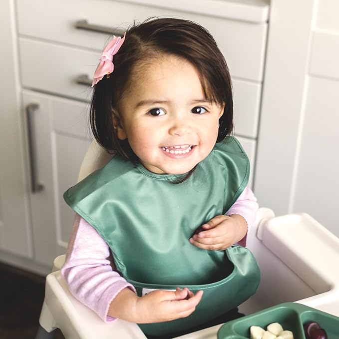 Tiny Twinkle Mess Proof Baby Bibs for Eating – Waterproof, Wipeable Toddler Bibs with Pocket – Baby Food Bibs for Girls & Boys(3 Pack,Dinosaur Set)