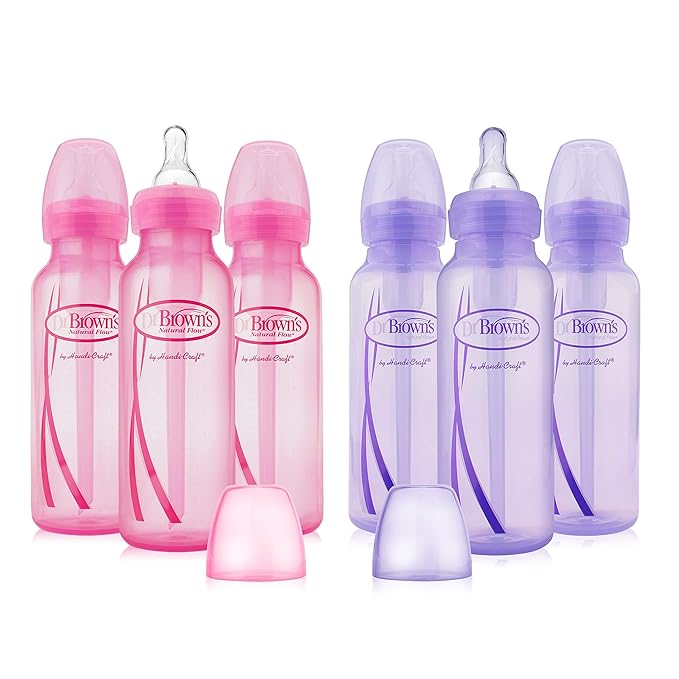Dr. Brown's Natural Flow Anti-Colic Options+Narrow 8oz/250mL Baby Bottle + Lovey Gift Set with Level 1 Slow Flow Nipples, Pink