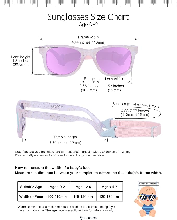 COCOSAND Flexible Baby Sunglasses with Strap Polarized UV Protection for Toddler Infant Newborn Boy Girl Age 0-24 Months