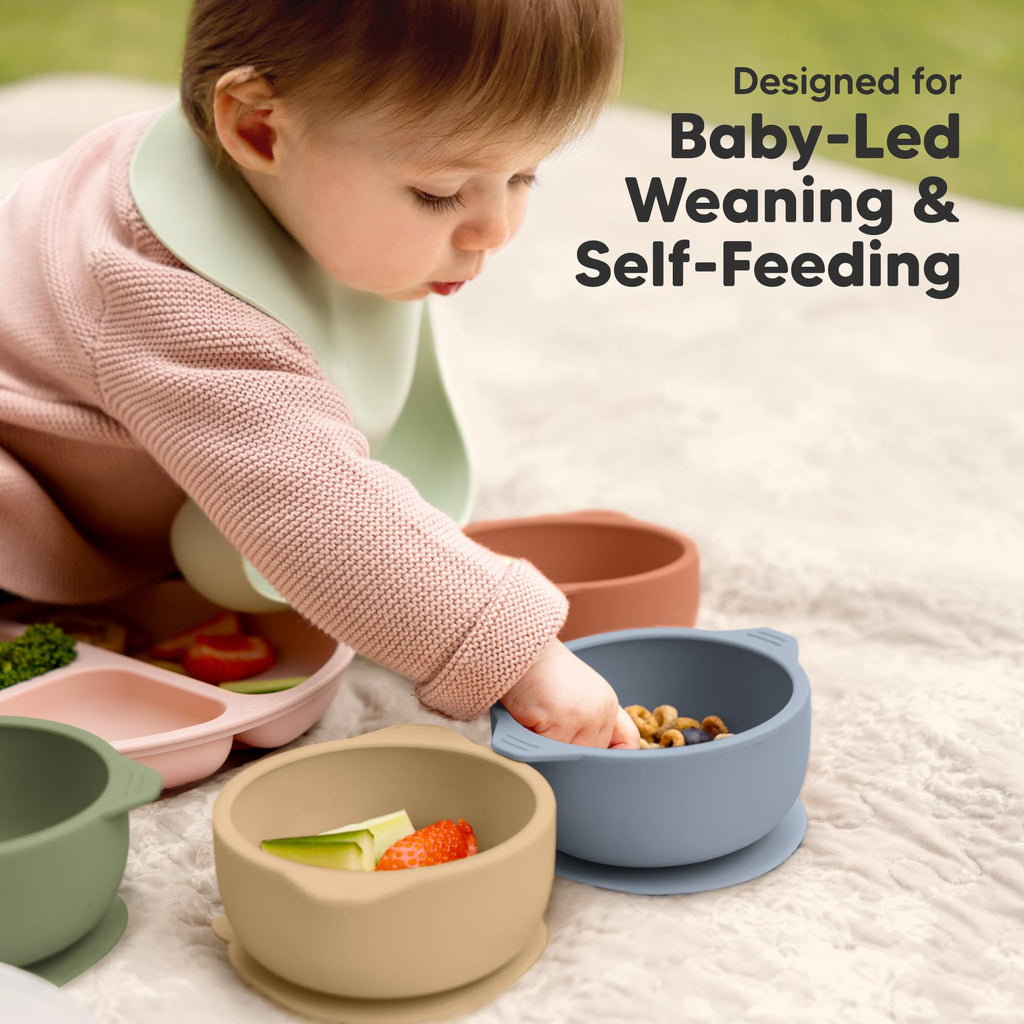KeaBabies 2-Pack Baby Bowls with Suctions, Lids, Silicone (Terracotta)