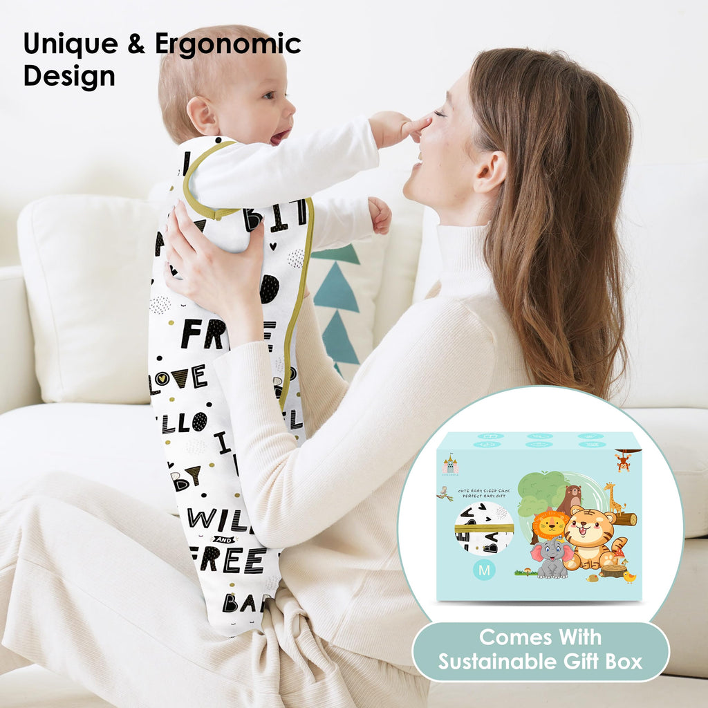 Cute Castle Baby Sleep Sack 18-24 Months - Lightweight 100% Cotton 2-Way Zipper TOG 0.5 Infant Wearable Blanket, Newborn Essentials Toddler Sleep Clothes, 3 Pack(Honey, Dinosaurs, Letters)