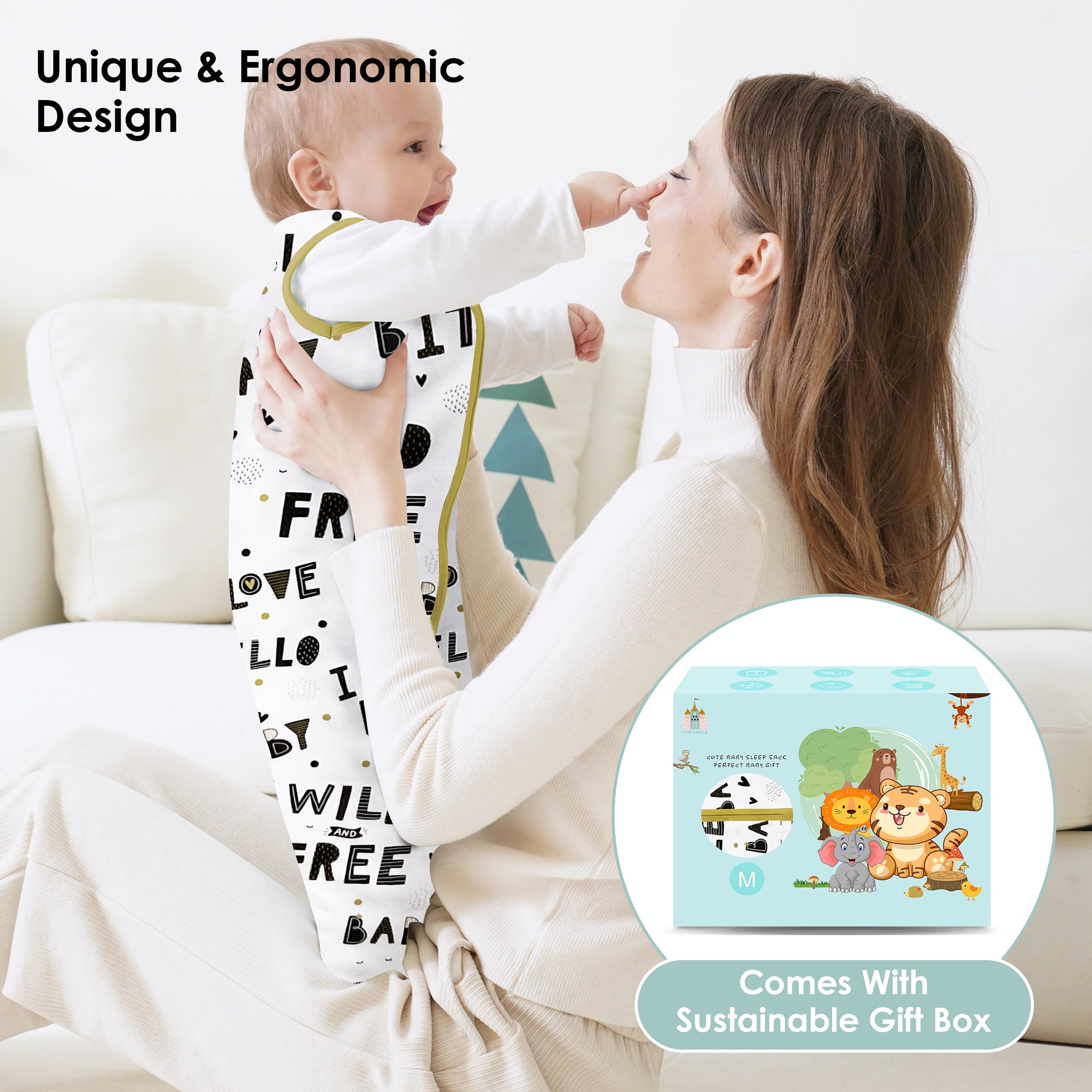 Cute Castle Baby Sleep Sack 18-24 Months - Lightweight 100% Cotton 2-Way Zipper TOG 0.5 Infant Wearable Blanket, Newborn Essentials Toddler Sleep Clothes, 3 Pack(Honey, Dinosaurs, Letters)