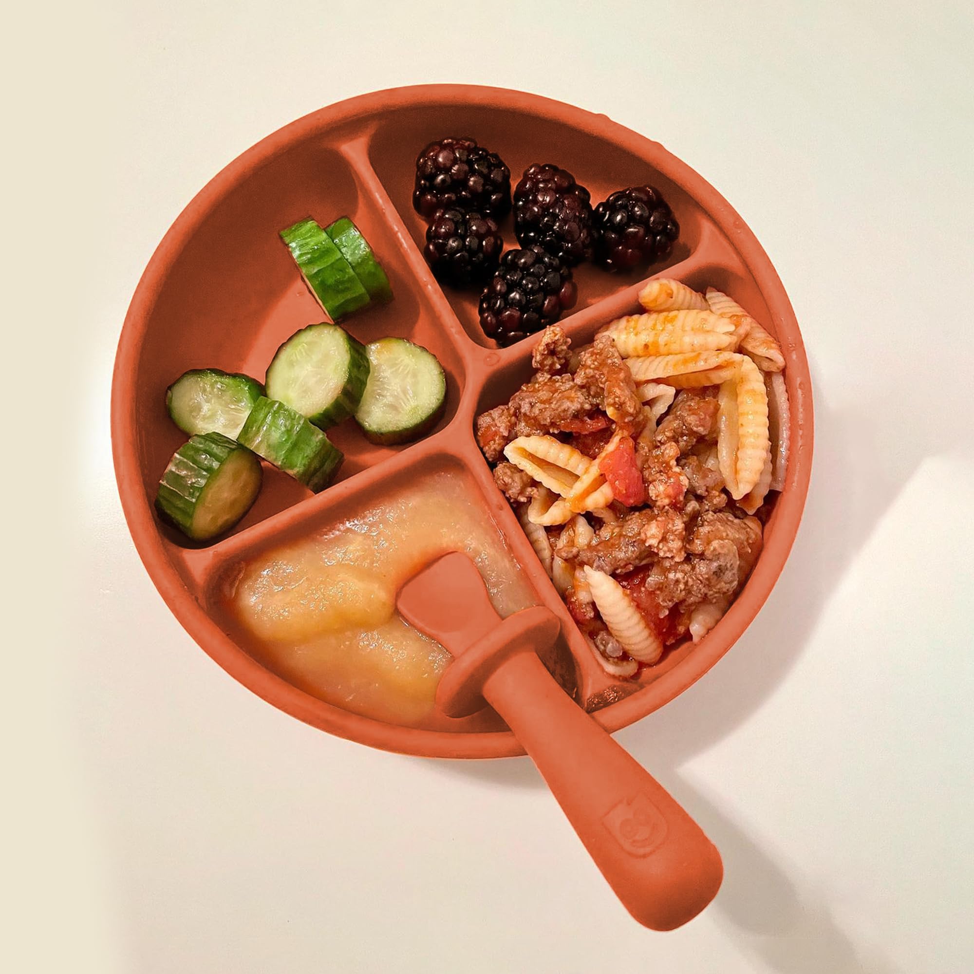 TalkTools Itsy Plate Must-Have Silicone Baby Plates with Suction | Non-Toxic Toddler Feeding Plate | Divided Portion | BPA-Free, Easy-Clean, Travel-Friendly Baby Dishware - Made in USA (Tangerine)