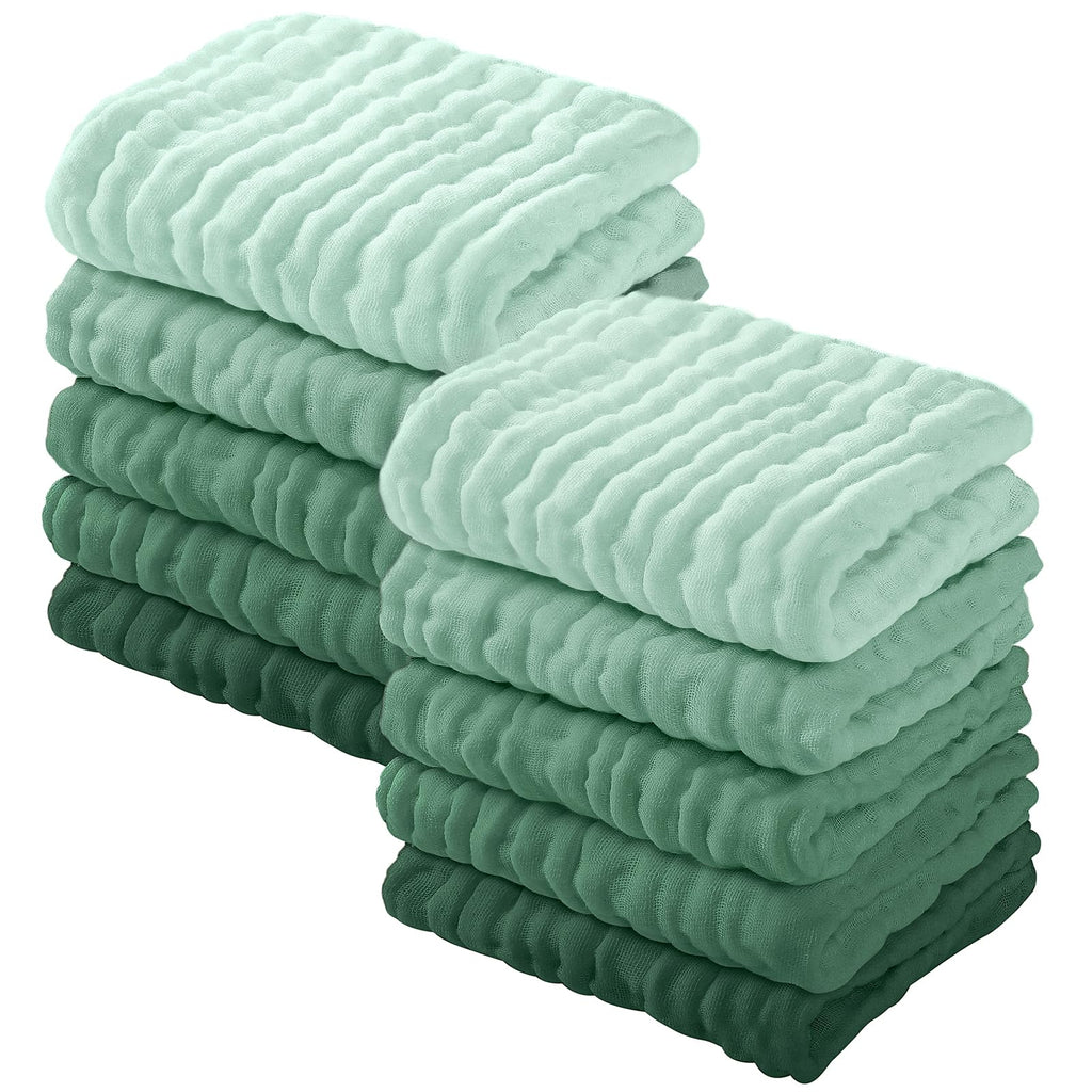 Yoofoss Muslin Baby Washcloths 100% Organic Cotton Face Towels 6 Pack Wash Cloths for Baby 12x12in Soft and Absorbent Baby Wipes (Gradient Green)
