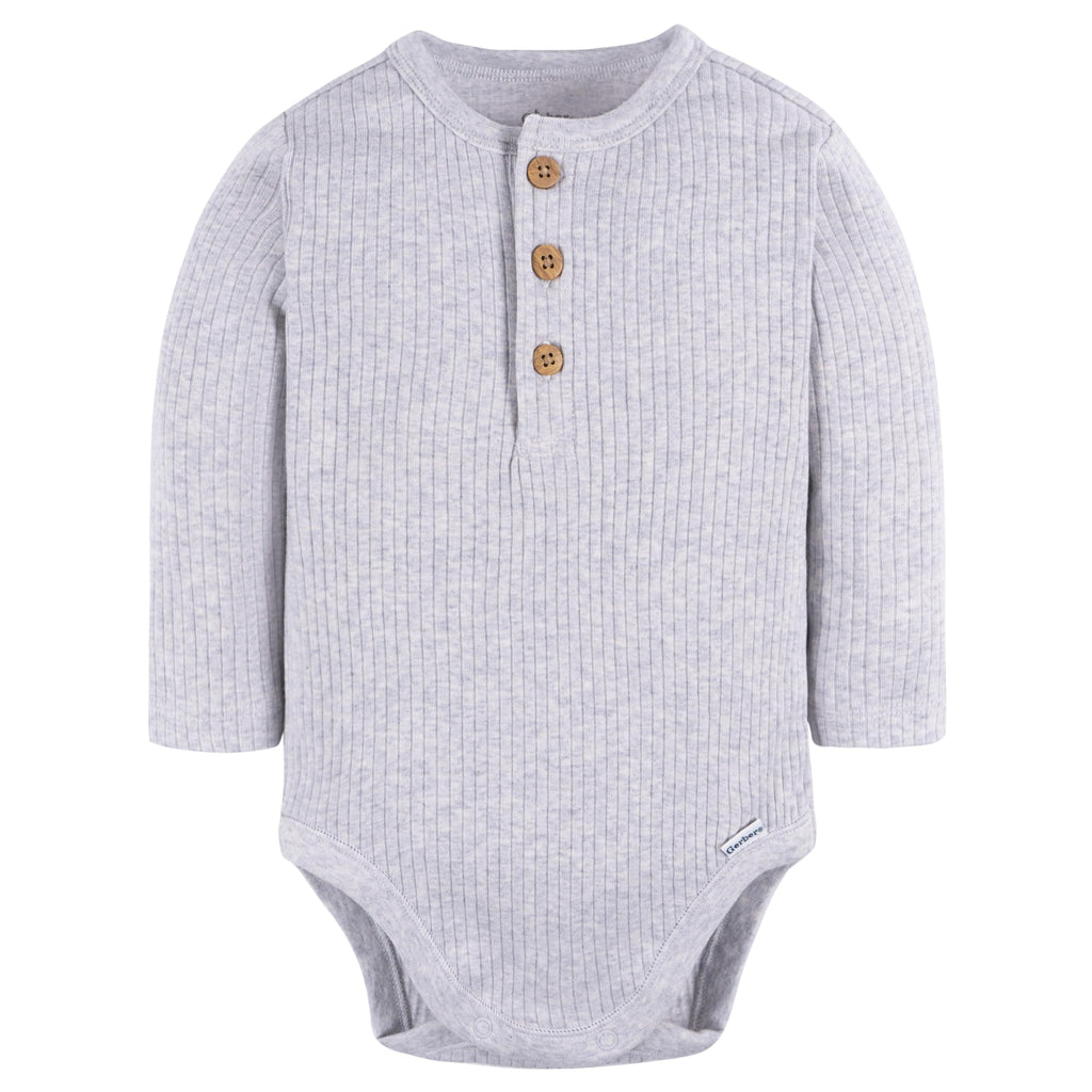 Gerber Baby Boys' 2-Pack Bodysuits, Ivory & Grey Heather, 12 Months