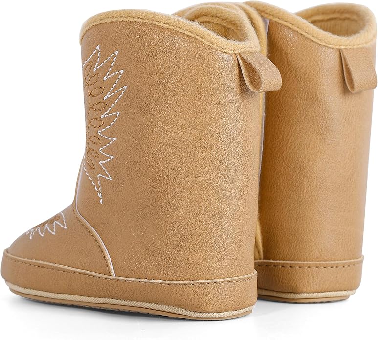 MK MATT KEELY Leather Western Boots Cowboy Bootie Soft Sole Non-Slip Crib Shoes for Baby Infant Toddler Girls Boys Newborn